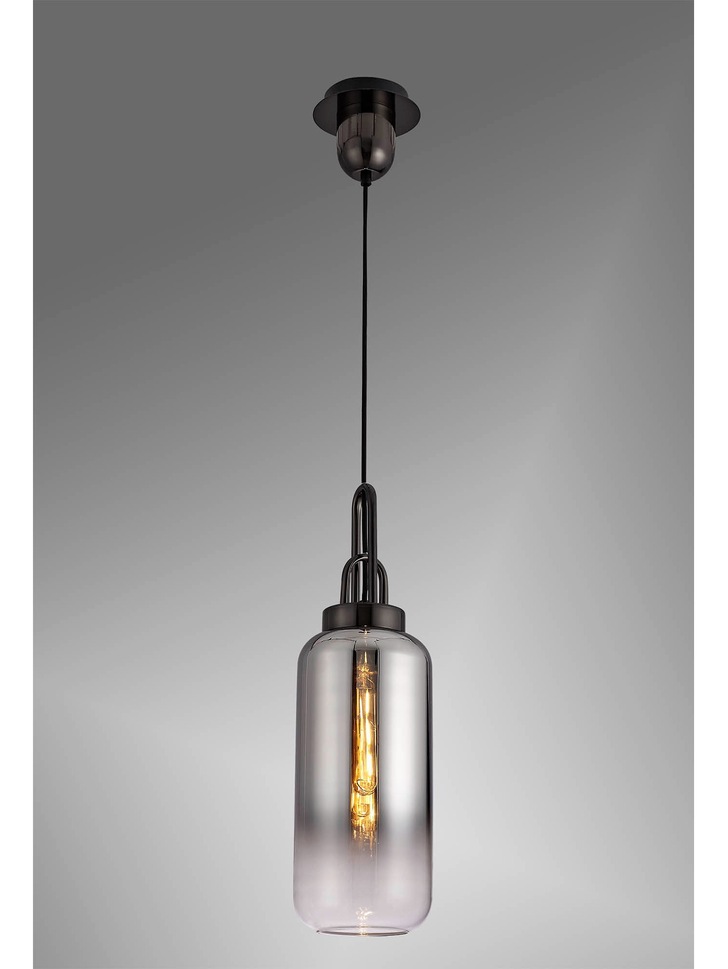 Idolite Camille Black Chrome Finish Single Pendant Light C/W Smoked/Clear Ombre Glass