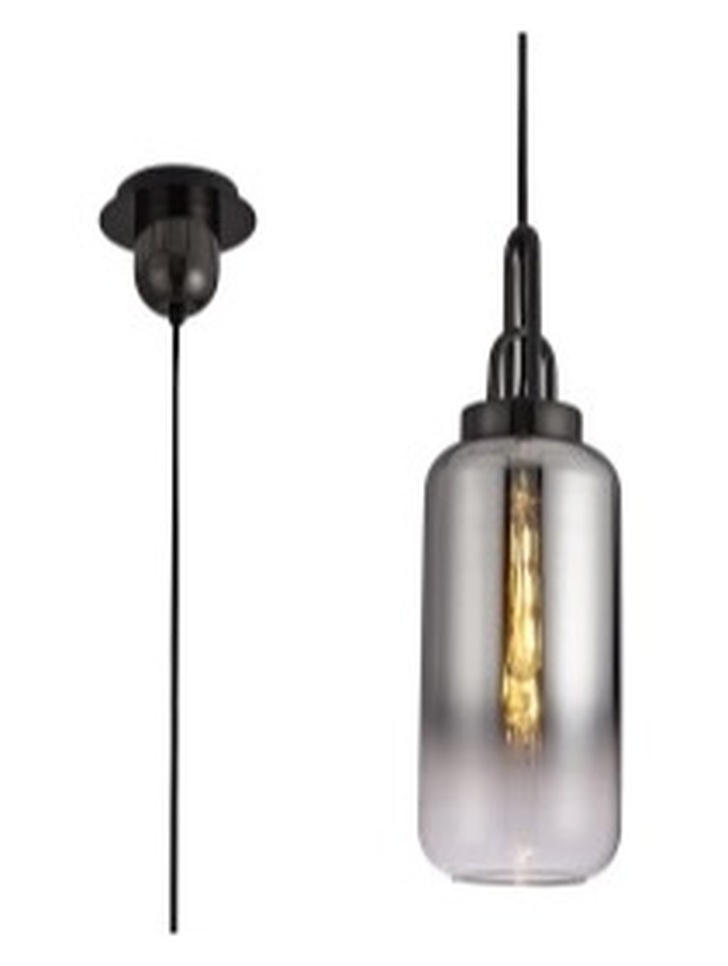 Idolite Camille Black Chrome Finish Single Pendant Light C/W Smoked/Clear Ombre Glass