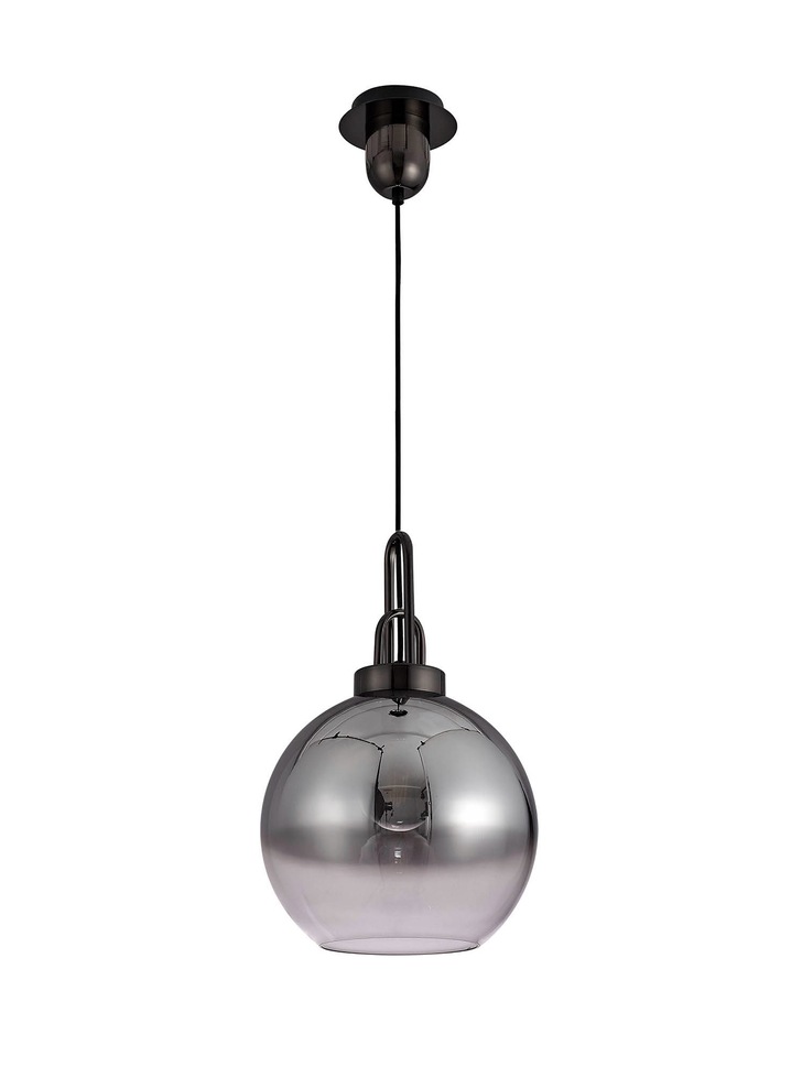 Idolite Camille Black Chrome Finish Single Pendant Light C/W Smoked/Clear Ombre Glass Globe