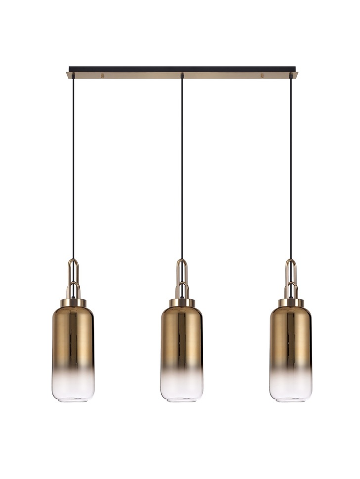 Idolite Camille Brass Gold 3 Light Linear Bar Pendant With Brass Gold/Clear Ombre Glasses