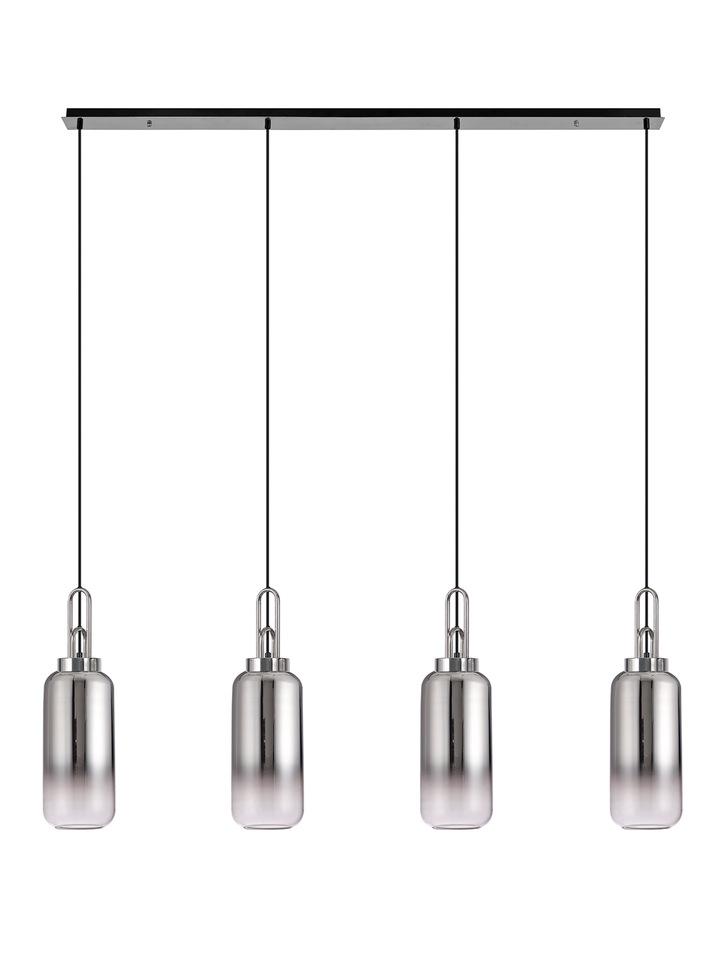 Idolite Camille Brass Gold 4 Light Linear Bar Pendant With Brass Gold/Clear Ombre Glass Globes