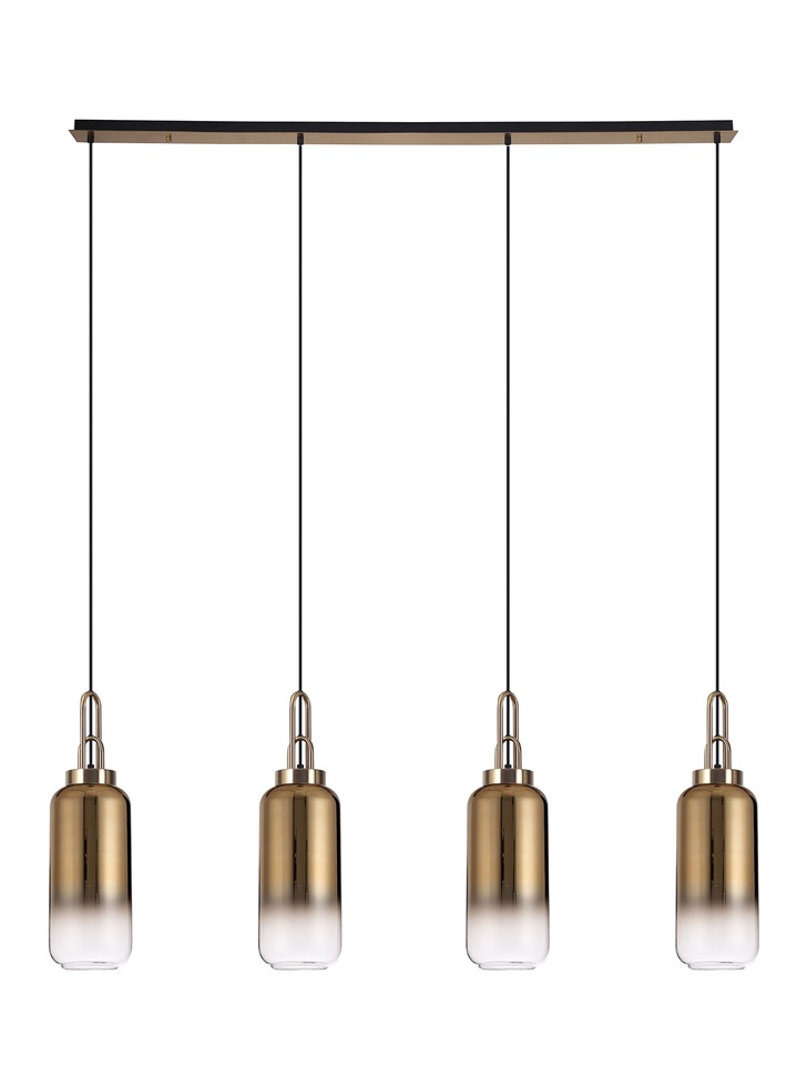 Idolite Camille Brass Gold 4 Light Linear Bar Pendant With Brass Gold/Clear Ombre Glasses