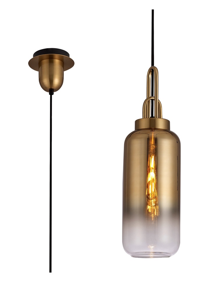 Idolite Camille Brass Gold Finish Single Pendant Light C/W Gold/Clear Ombre Glass