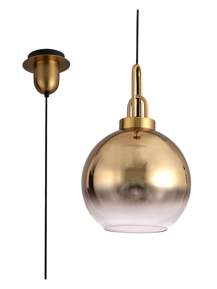 Idolite Camille Brass Gold Finish Single Pendant Light C/W Gold/Clear Ombre Glass Globe