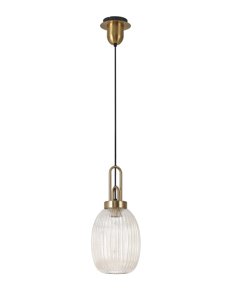 Idolite Camille Brass Gold Single Pendant Light With Champagne Ribbed Glass