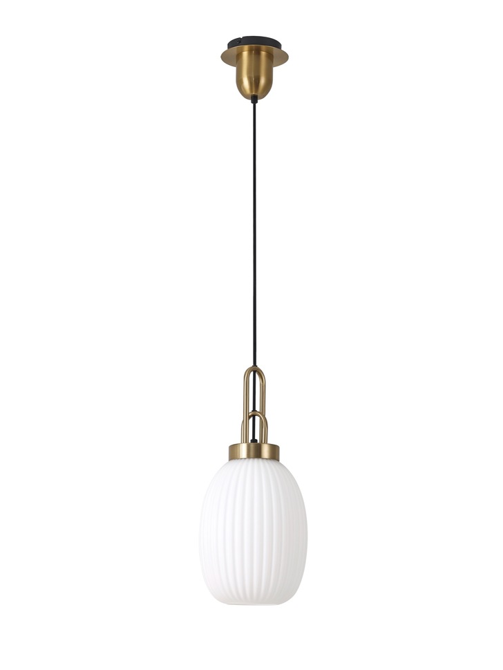 Idolite Camille Brass Gold Single Pendant Light With Opal Ribbed Glass