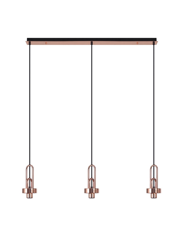 Idolite Camille Copper 3 Light Linear Bar Pendant With Copper/Clear Ombre Glass Globes