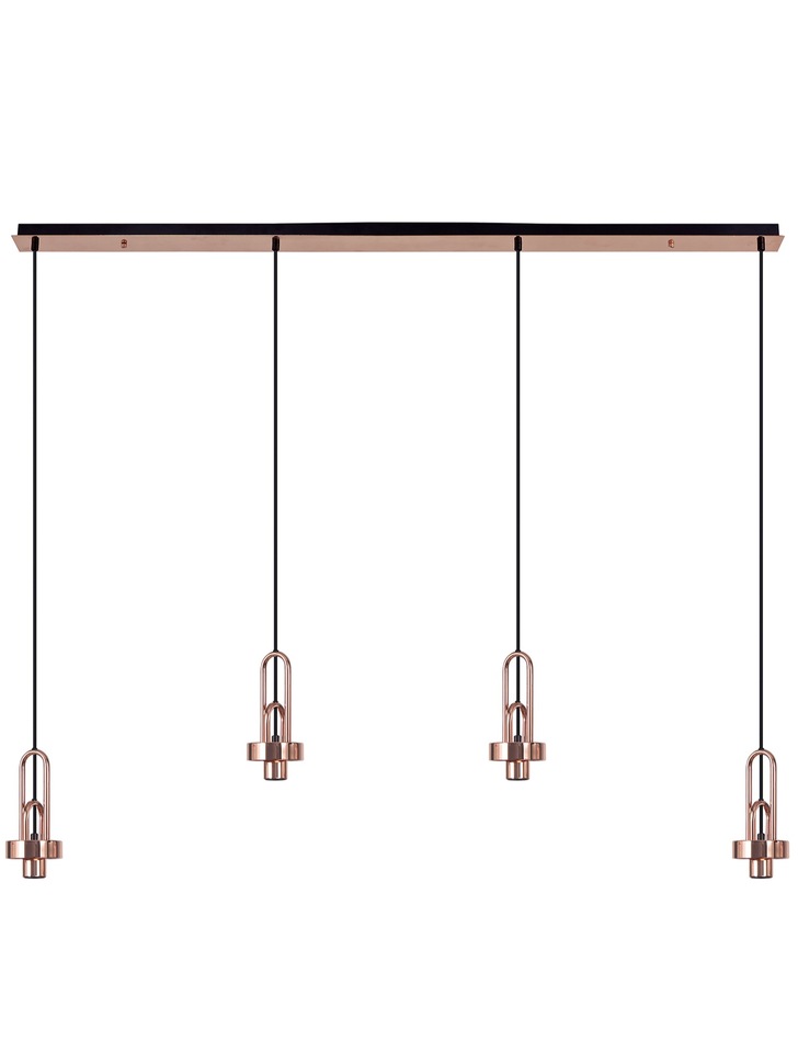 Idolite Camille Copper 4 Light Linear Bar Pendant With Copper/Clear Ombre Glass Globes