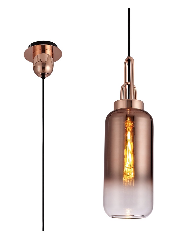 Idolite Camille Copper Finish Single Pendant Light C/W Copper/Clear Ombre Glass