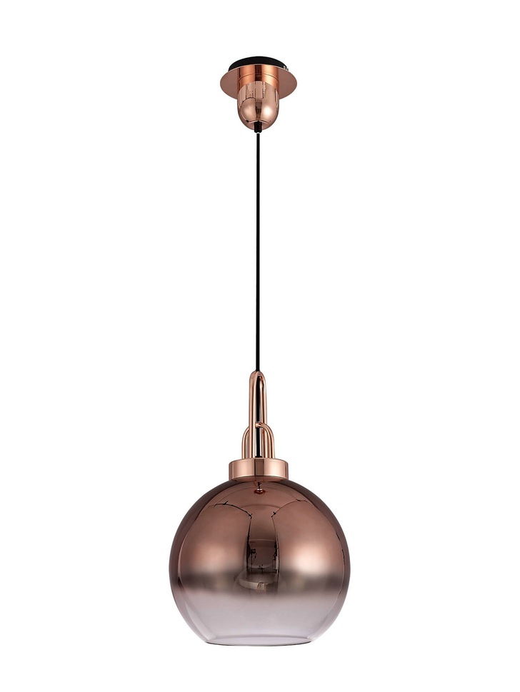 Idolite Camille Copper Finish Single Pendant Light C/W Copper/Clear Ombre Glass Globe