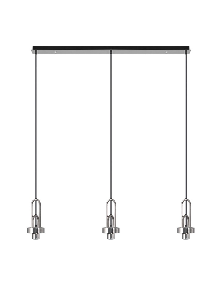 Idolite Camille Polished Nickel 3 Light Linear Bar Pendant With Smoked/Clear Ombre Glass Globes