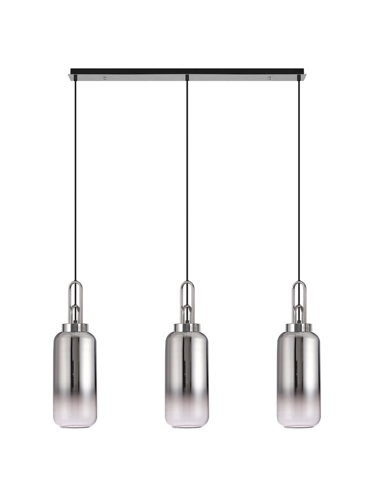 Idolite Camille Polished Nickel 3 Light Linear Bar Pendant With Smoked/Clear Ombre Glasses