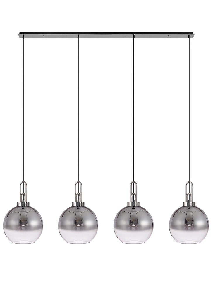 Idolite Camille Polished Nickel 4 Light Linear Bar Pendant With Smoked/Clear Ombre Glass Globes