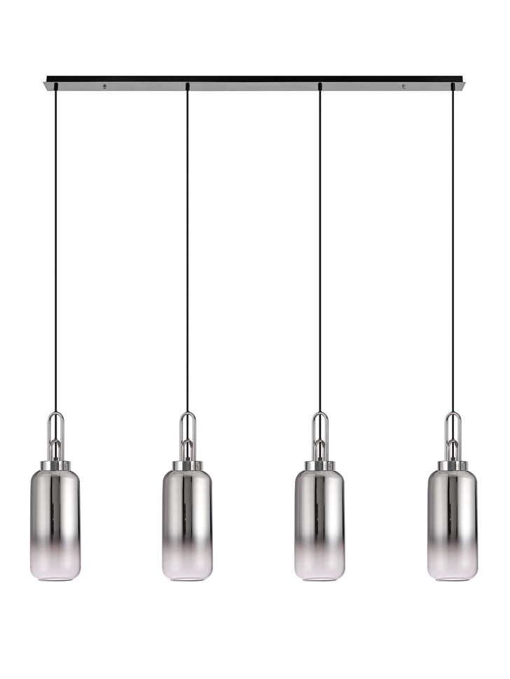 Idolite Camille Polished Nickel 4 Light Linear Bar Pendant With Smoked/Clear Ombre Glasses