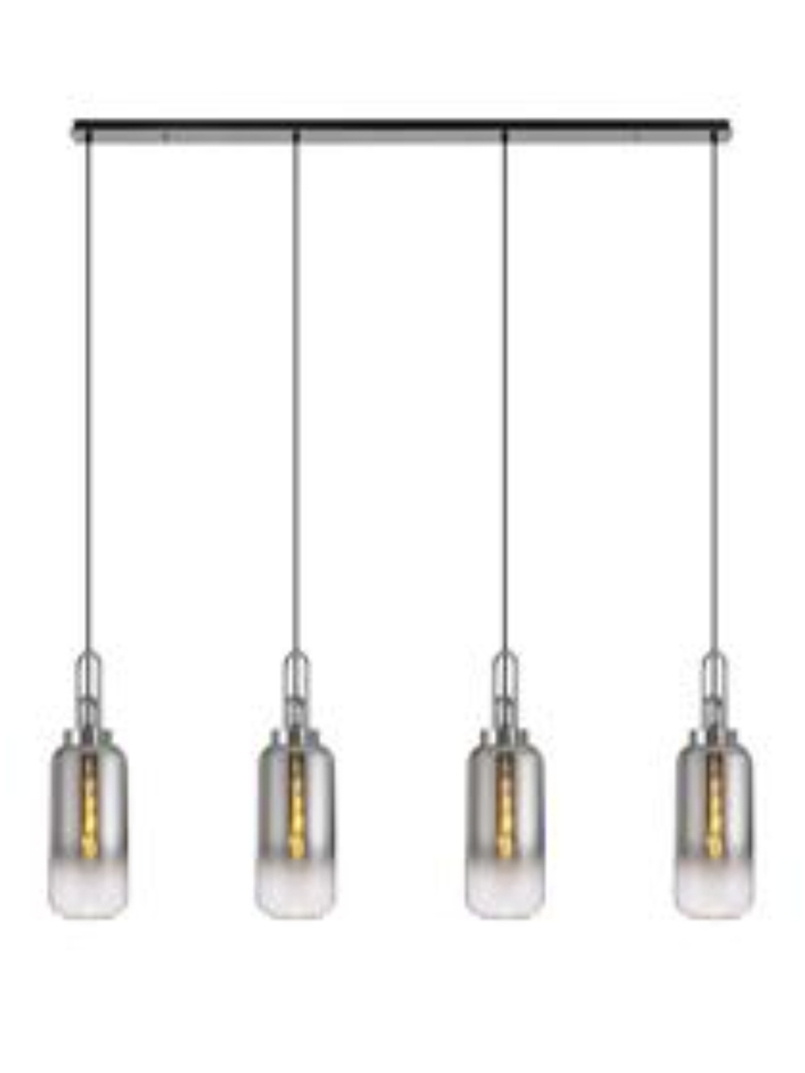 Idolite Camille Polished Nickel 4 Light Linear Bar Pendant With Smoked/Clear Ombre Glasses
