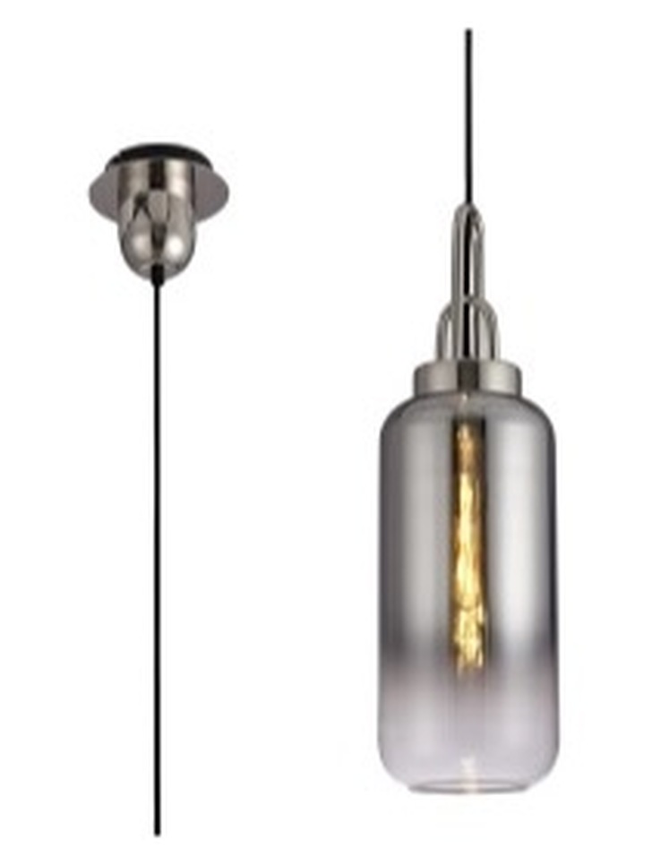 Idolite Camille Polished Nickel Finish Single Pendant Light C/W Smoked/Clear Ombre Glass