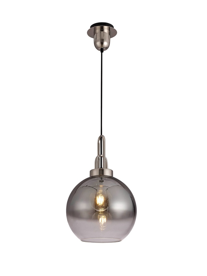 Idolite Camille Polished Nickel Finish Single Pendant Light C/W Smoked/Clear Ombre Glass Globe