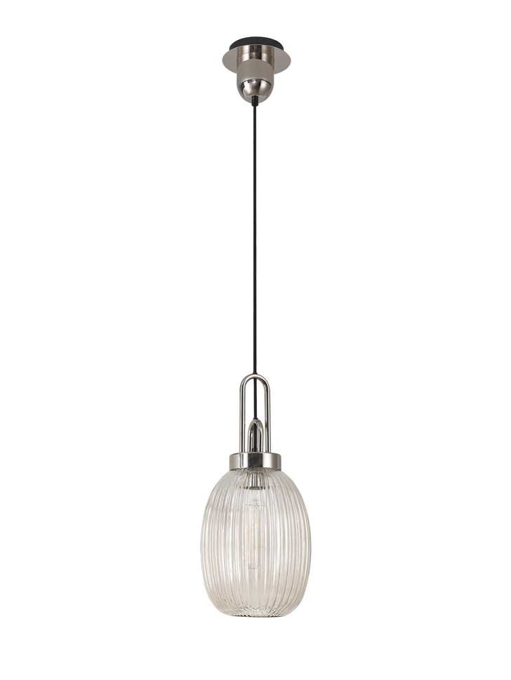 Idolite Camille Polished Nickel Single Pendant Light With Champagne Ribbed Glass