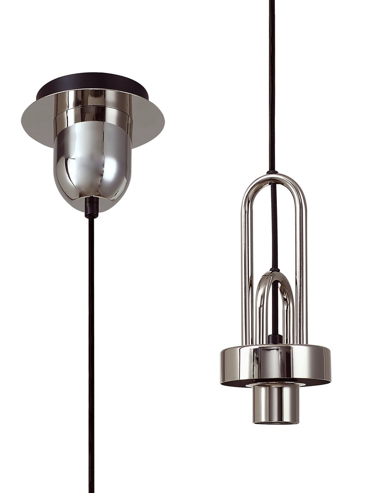 Idolite Camille Polished Nickel Single Pendant Light With Champagne Ribbed Glass