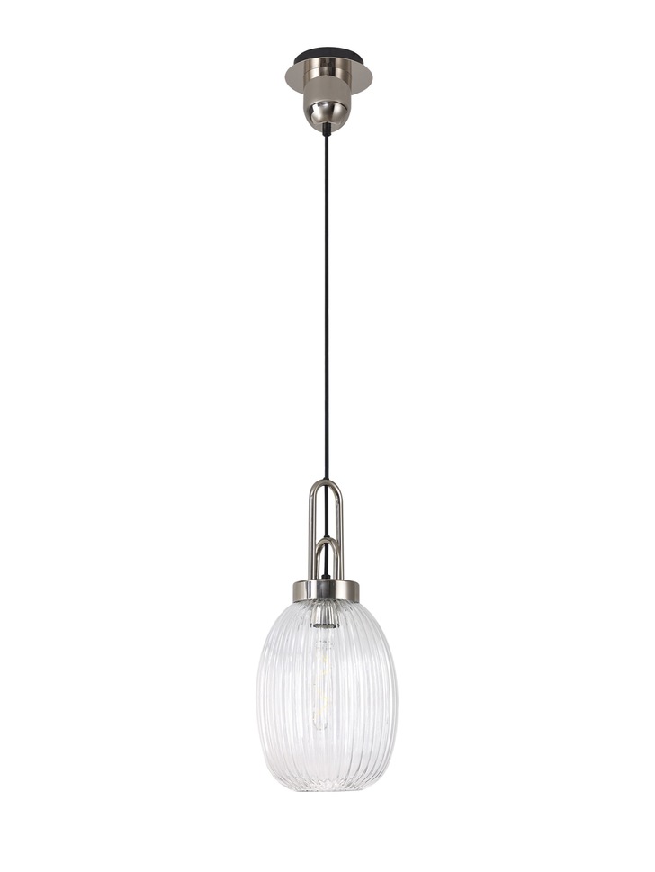 Idolite Camille Polished Nickel Single Pendant Light With Clear Ribbed Glass