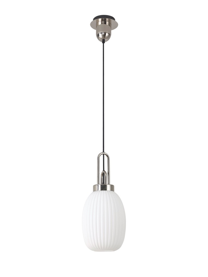 Idolite Camille Polished Nickel Single Pendant Light With Opal Ribbed Glass