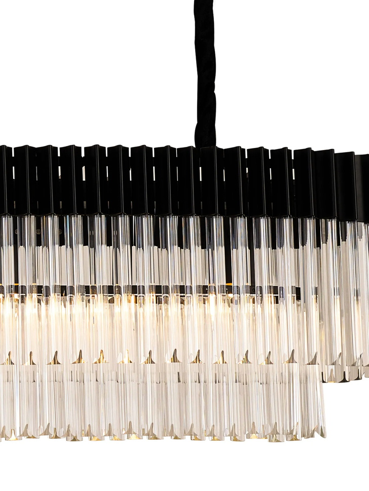 Idolite Carpathian 10 Light Large 2m Linear Bar Pendant Chandelier In Black With Clear Glass