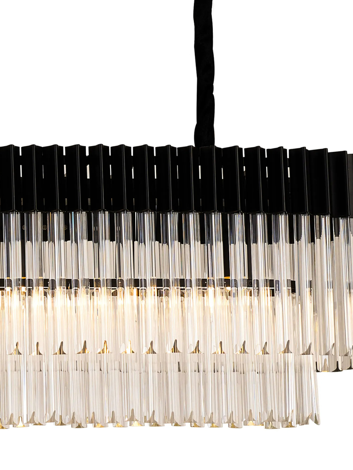 Idolite Carpathian 10 Light Large 2m Linear Bar Pendant Chandelier In Black With Clear Glass (Individual Ceiling Cups)