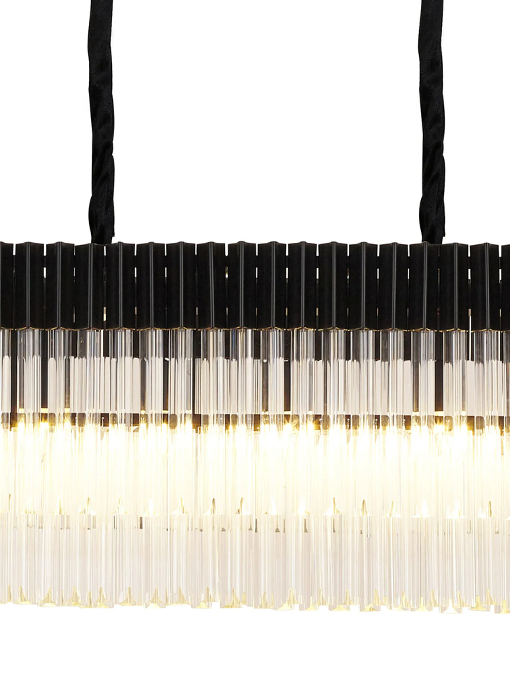 Idolite Carpathian 12 Light Large 2.25m Linear Bar Pendant Chandelier In Black With Clear Glass