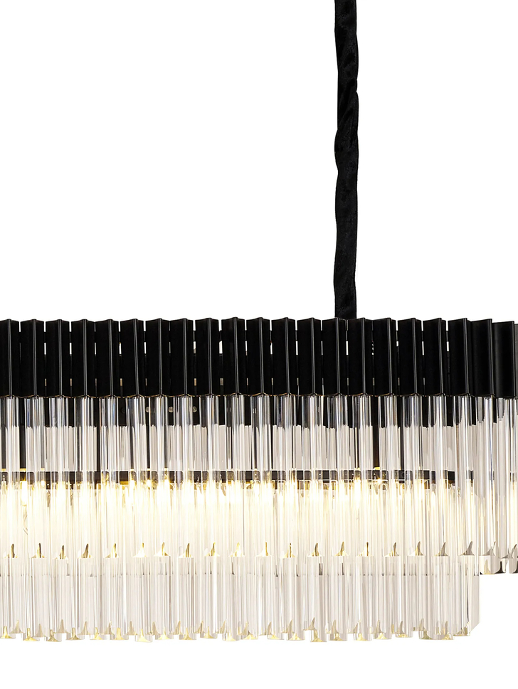 Idolite Carpathian 13 Light Large 2.5m Linear Bar Pendant Chandelier In Black With Clear Glass