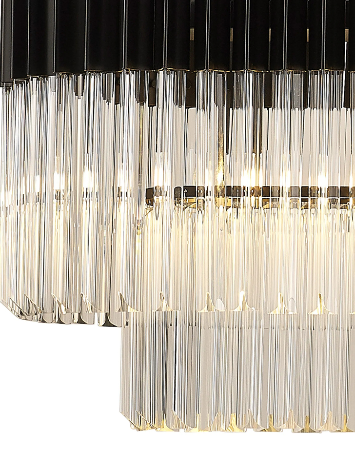 Idolite Carpathian 7 Light Large 1.5m Linear Bar Pendant Chandelier In Black With Clear Glass