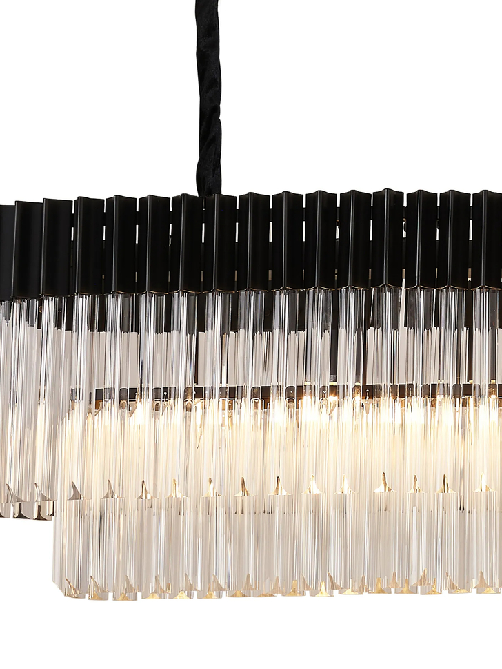 Idolite Carpathian 9 Light Large 1.8m Linear Bar Pendant Chandelier In Black With Clear Glass