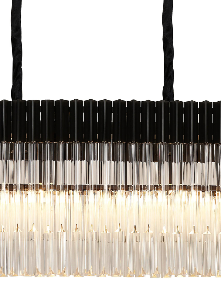 Idolite Carpathian 9 Light Large 1.8m Linear Bar Pendant Chandelier In Black With Clear Glass