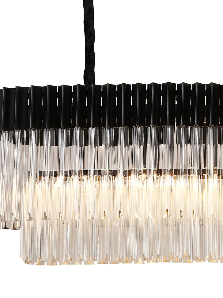 Idolite Carpathian 9 Light Large 1.8m Linear Bar Pendant Chandelier In Black With Clear Glass (Individual Ceiling Cups)