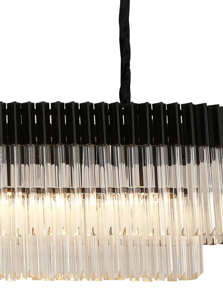 Idolite Carpathian 9 Light Large 1.8m Linear Bar Pendant Chandelier In Black With Clear Glass (Individual Ceiling Cups)