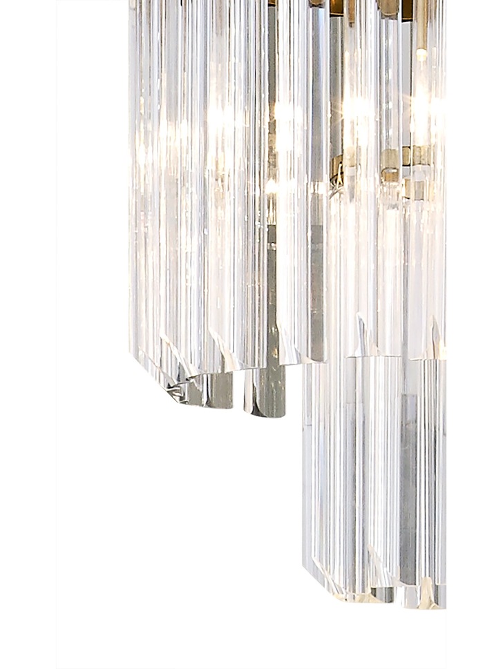 Idolite Carpathian Brass 5 Light Linear Bar Pendant C/W Clear Glass Drops