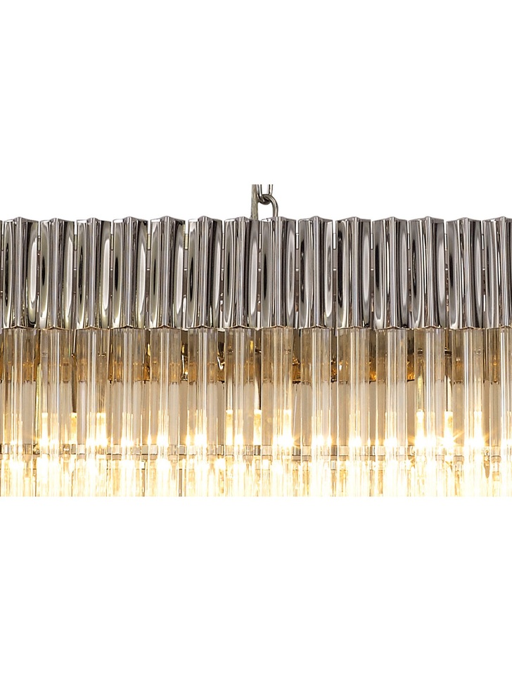 Idolite Carpathian Polished Nickel 7 Light Linear Bar Pendant C/W Clear Glass Drops