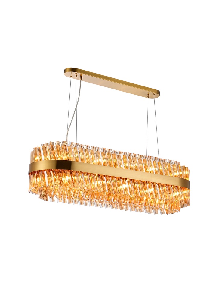 Idolite Caspian 24 Light Linear Bar Pendant Brass With Amber Glass Rods