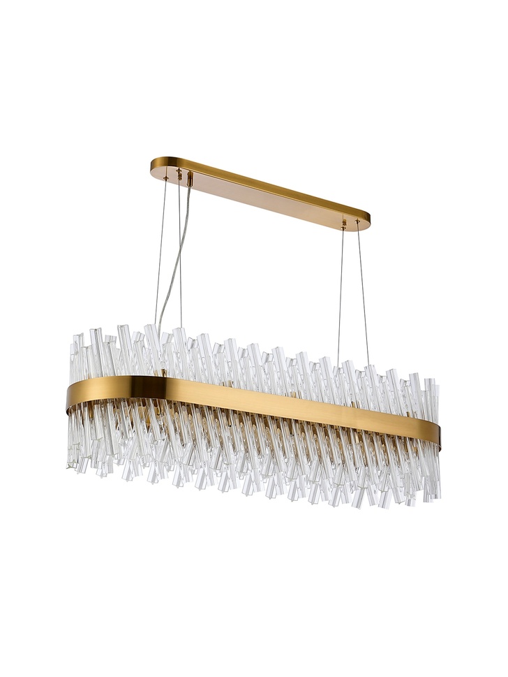 Idolite Caspian 24 Light Linear Bar Pendant Brass With Clear Glass Rods