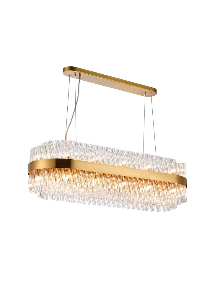 Idolite Caspian 24 Light Linear Bar Pendant Brass With Clear Glass Rods