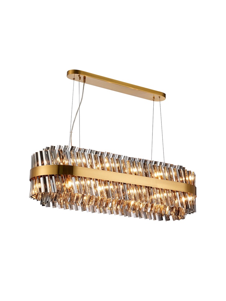 Idolite Caspian 24 Light Linear Bar Pendant Brass With Smoked Glass Rods