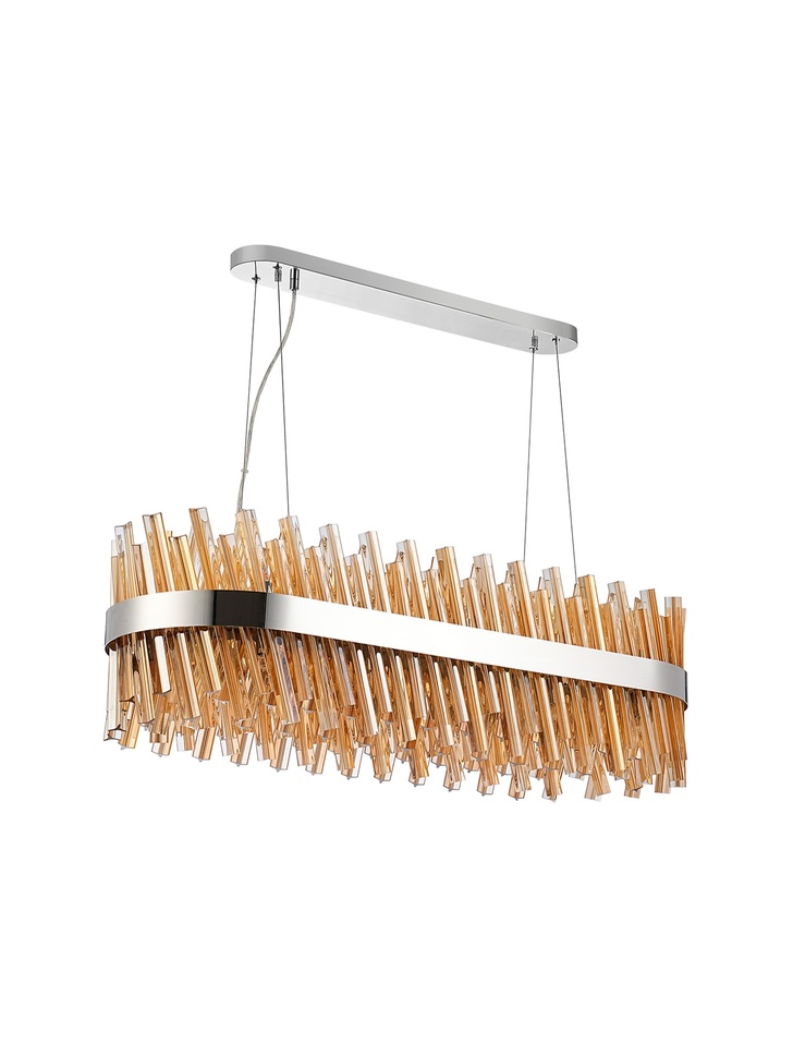 Idolite Caspian 24 Light Linear Bar Pendant Polished Nickel With Amber Glass Rods