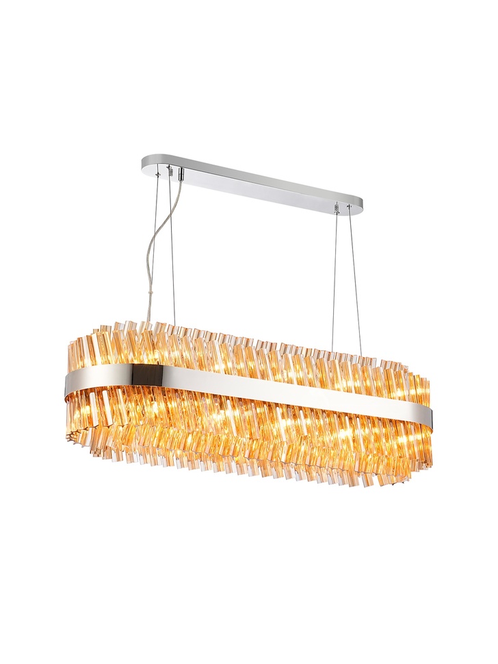 Idolite Caspian 24 Light Linear Bar Pendant Polished Nickel With Amber Glass Rods