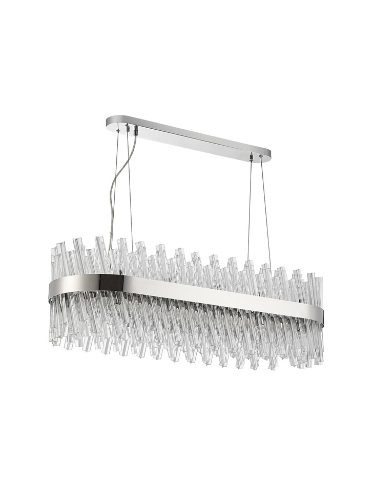 Idolite Caspian 24 Light Linear Bar Pendant Polished Nickel With Clear Glass Rods