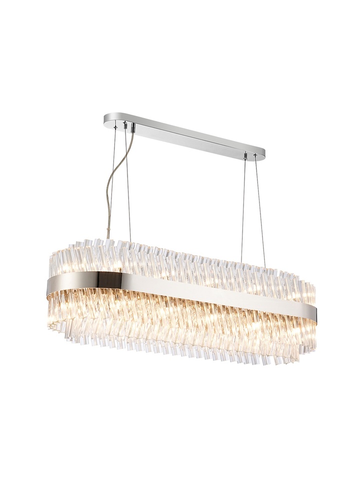 Idolite Caspian 24 Light Linear Bar Pendant Polished Nickel With Clear Glass Rods