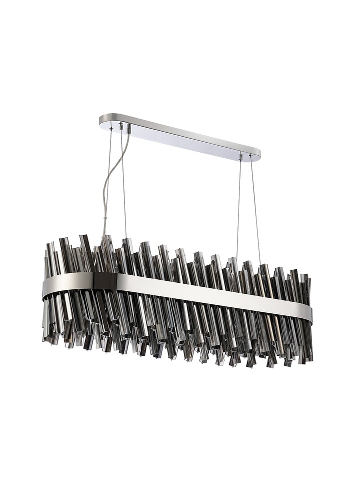 Idolite Caspian 24 Light Linear Bar Pendant Polished Nickel With Smoked Glass Rods