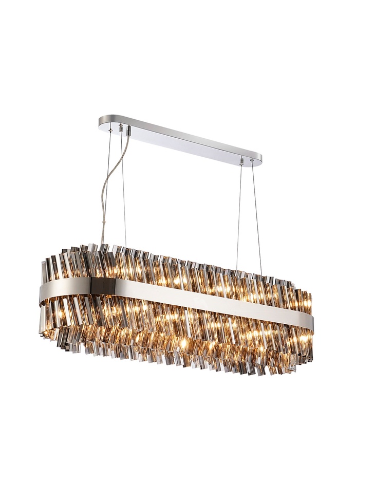 Idolite Caspian 24 Light Linear Bar Pendant Polished Nickel With Smoked Glass Rods