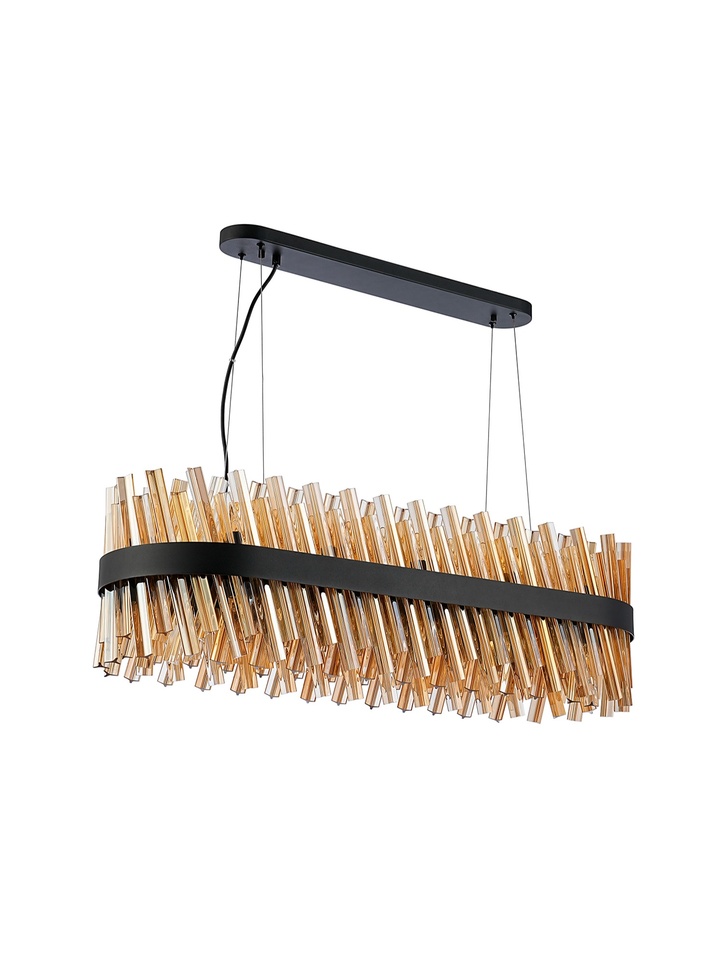 Idolite Caspian 24 Light Linear Bar Pendant Satin Black With Amber Glass Rods