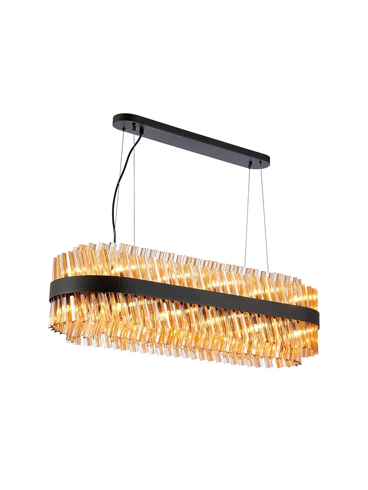 Idolite Caspian 24 Light Linear Bar Pendant Satin Black With Amber Glass Rods