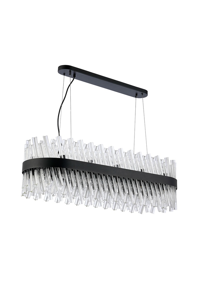 Idolite Caspian 24 Light Linear Bar Pendant Satin Black With Clear Glass Rods