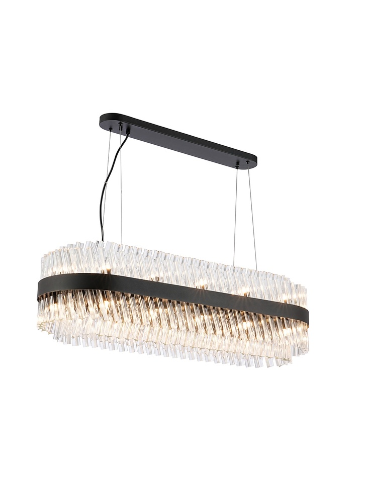 Idolite Caspian 24 Light Linear Bar Pendant Satin Black With Clear Glass Rods